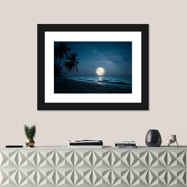 Moonlit Fantasy Tropical Beach Canvas Wall Art