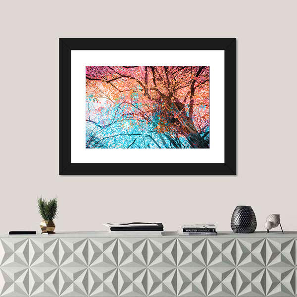 Looking Up Through Colorful Autumn Canopy Canvas Wall Art