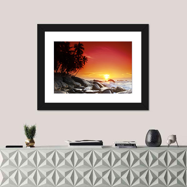 Sunset Over Sea Beach In Sri Lanka Canvas Wall Art