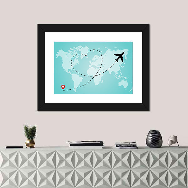 World Map With Airplane Canvas Wall Art