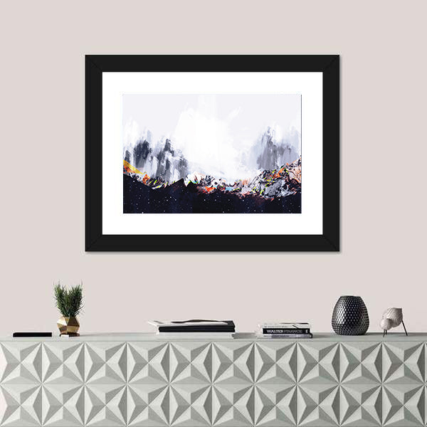 Abstract Snow-capped Mountain Range with Orange Ridges Canvas Wall Art