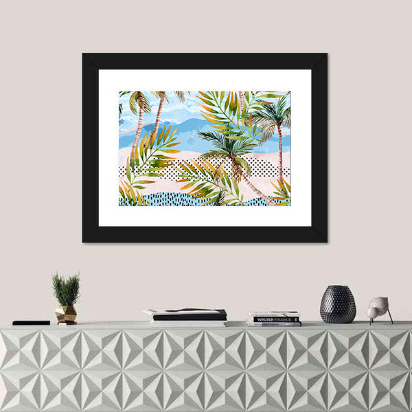 Summer Beach Abstract with Palms Canvas Wall Art