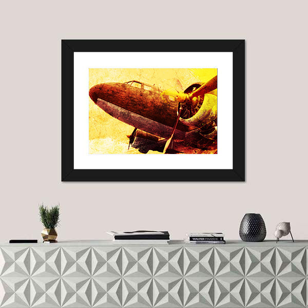 Grunge Old Military Plane Canvas Wall Art