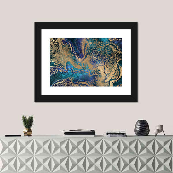 Blue And Gold Marble Texture Canvas Wall Art