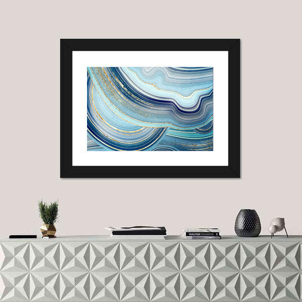 Swirling Blue Agate Marble with Gold Veins Canvas Wall Art