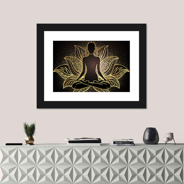 Silhouette In lotus Position Over Ornate Mandala Canvas Wall Art