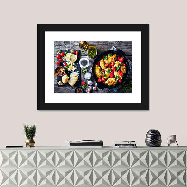Baked Chicken Breast Rolls With Ingredients Canvas Wall Art