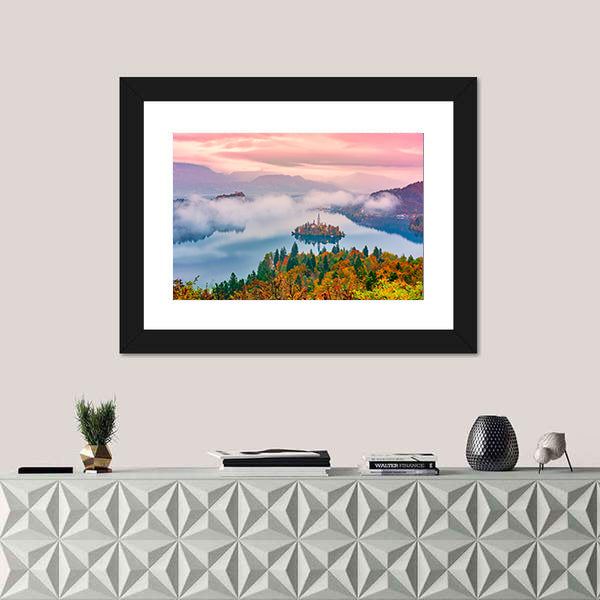 Lake Bled at Sunrise Canvas Wall Art