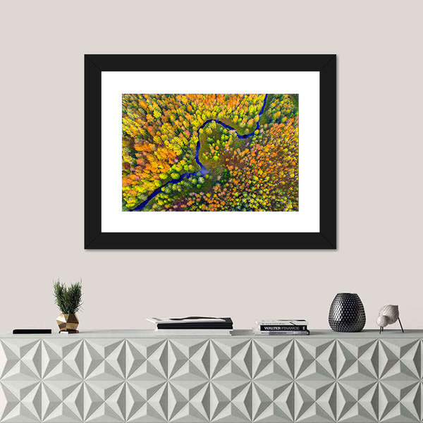 River In Autumn Forest Canvas Wall Art