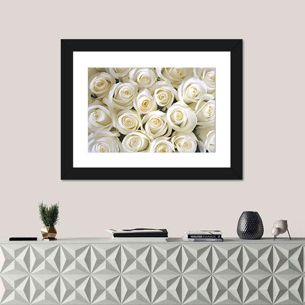 Silky White Roses Canvas Wall Art