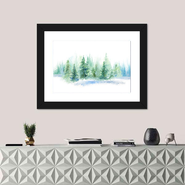 Misty Pine Forest Watercolor Canvas Wall Art