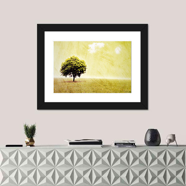 Lone Tree in Yellow Meadow Canvas Wall Art