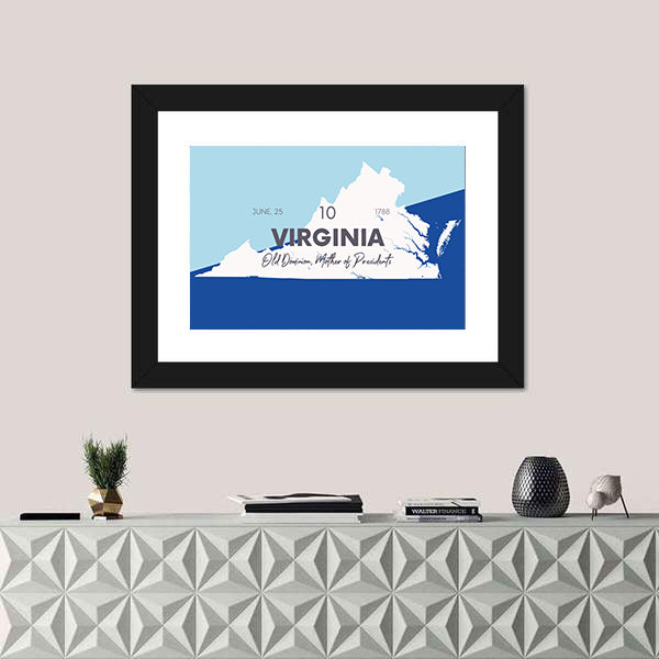Virginia State Map Typography Canvas Wall Art