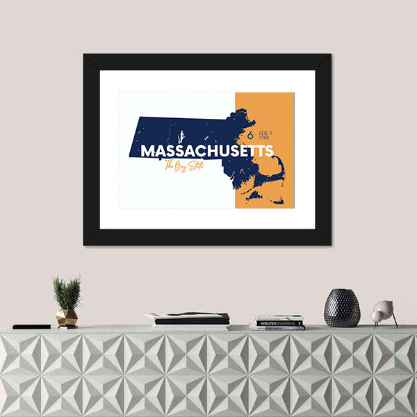 Massachusetts State Map Canvas Wall Art