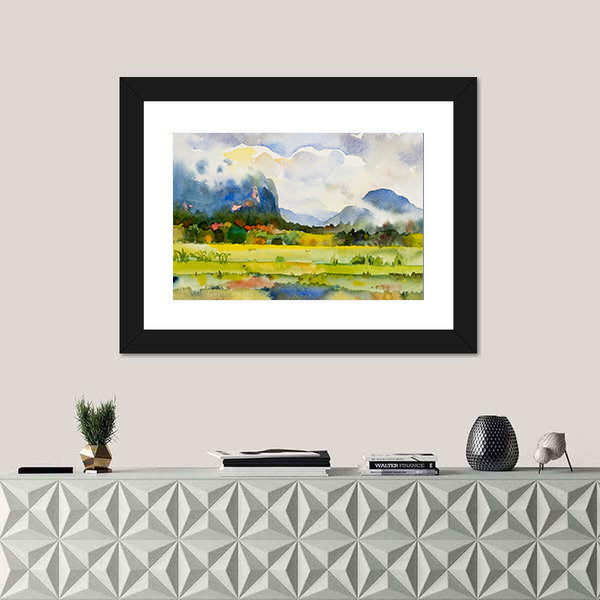 Watercolor Countryside Meadow Canvas Wall Art