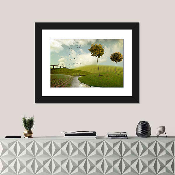 Winding Path Through Surreal Green Hills Canvas Wall Art