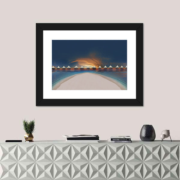 Overwater Bungalows at Sunset Canvas Wall Art