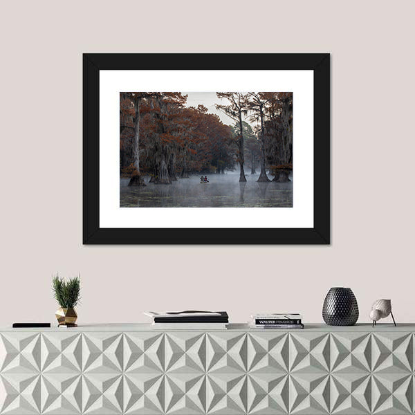 Couple Canoing At Caddo Lake In Texas Louisiana Canvas Wall Art