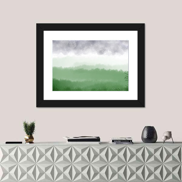 Misty Green Field with Rolling Hills Canvas Wall Art