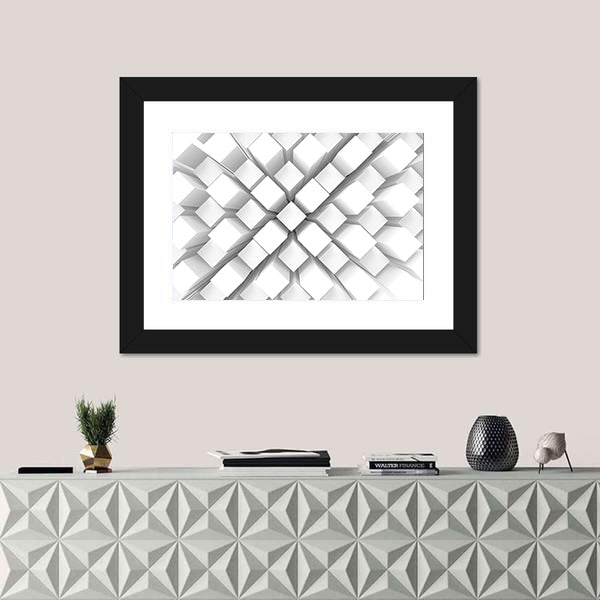 Stacked White Geometric Blocks Canvas Wall Art