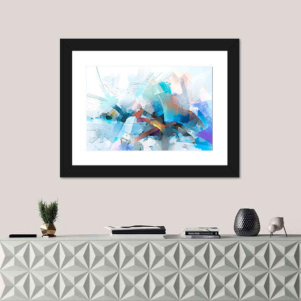 Oil Brushstroke Abstract in Blue and Orange Canvas Wall Art