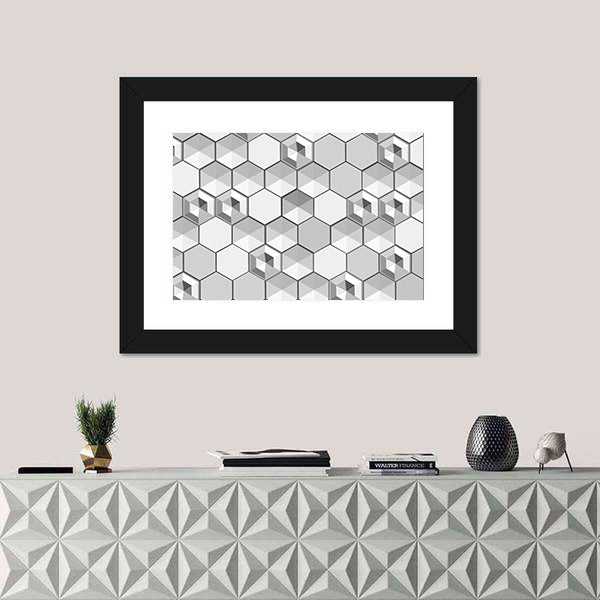 Monochrome 3d Hexagon Abstract Canvas Wall Art
