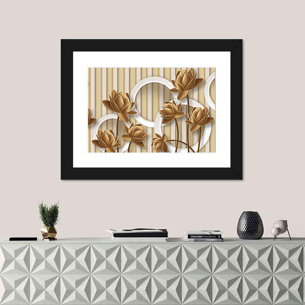 Golden Lotus with Interlocking White Rings Canvas Wall Art