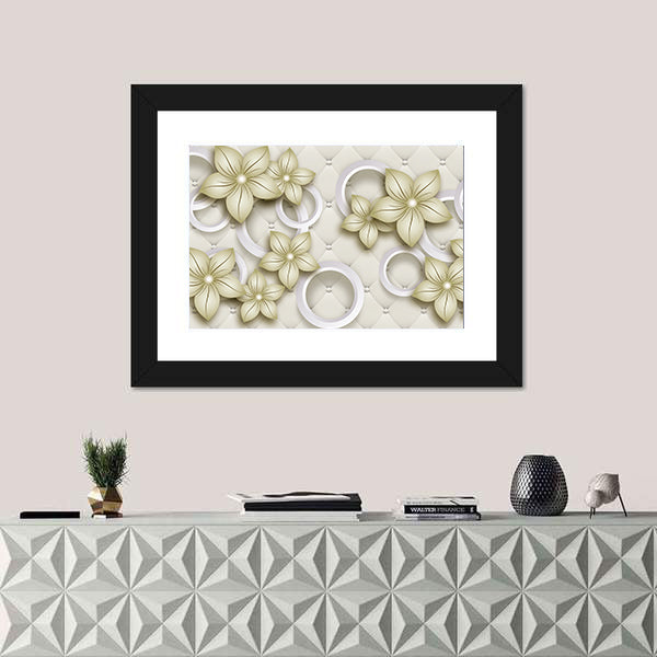 Quilted Floral Wallpaper with Pearl Accents Canvas Wall Art