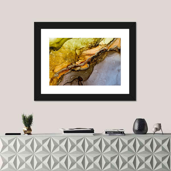 Alcohol Ink Abstract with Gold Veins Canvas Wall Art