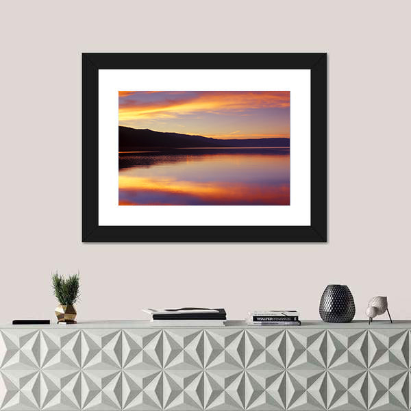 Wispy Clouds Over Lake at Sunset Canvas Wall Art