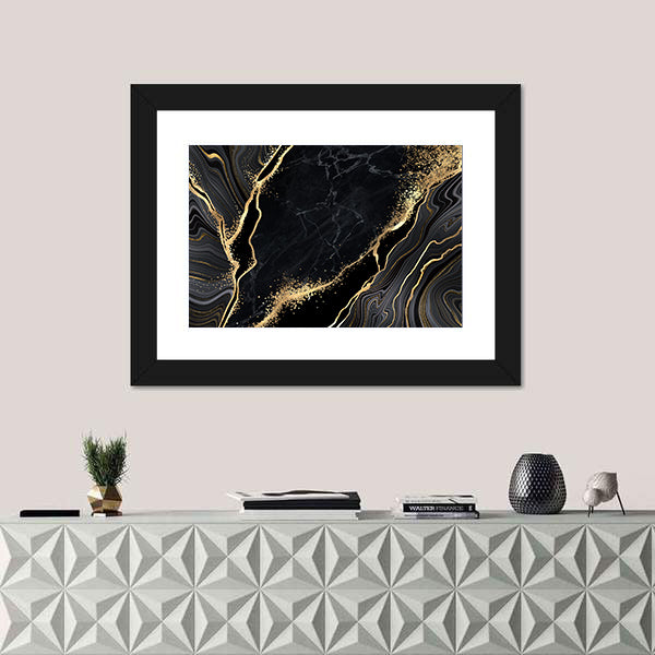 Black Marble With Gold Veins Canvas Wall Art