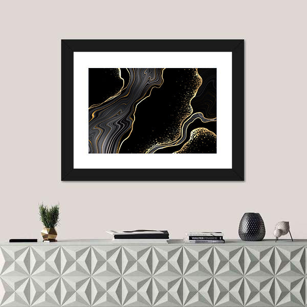 Textured Black Marble With Gold Veins Canvas Wall Art