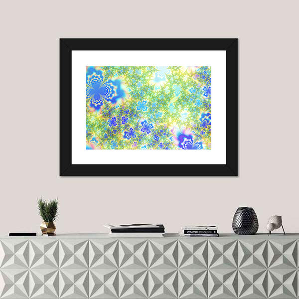 Fractal Floral Geometry in Blue and Green Canvas Wall Art