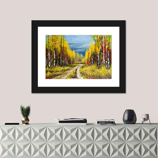 Autumn Forest Path with Birch Trees Canvas Wall Art