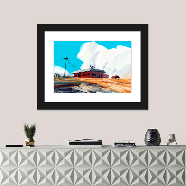 Red House and Vintage Car in Desert Canvas Wall Art