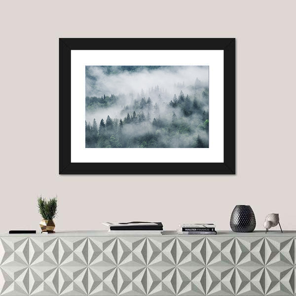 Foggy Forest In The Mountains Canvas Wall Art