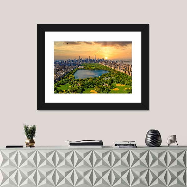 Central Park Reservoir and Manhattan Skyline Canvas Wall Art