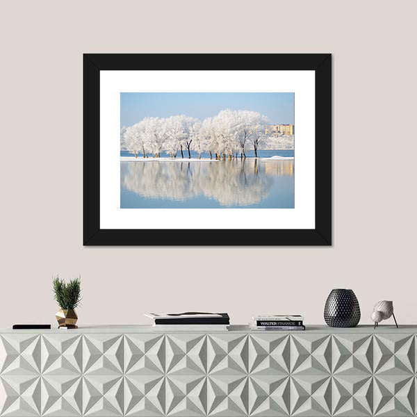 Winter Landscape By The River Canvas Wall Art