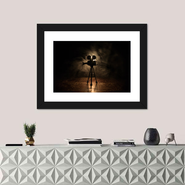 Vintage Film Camera on Tripod Canvas Wall Art