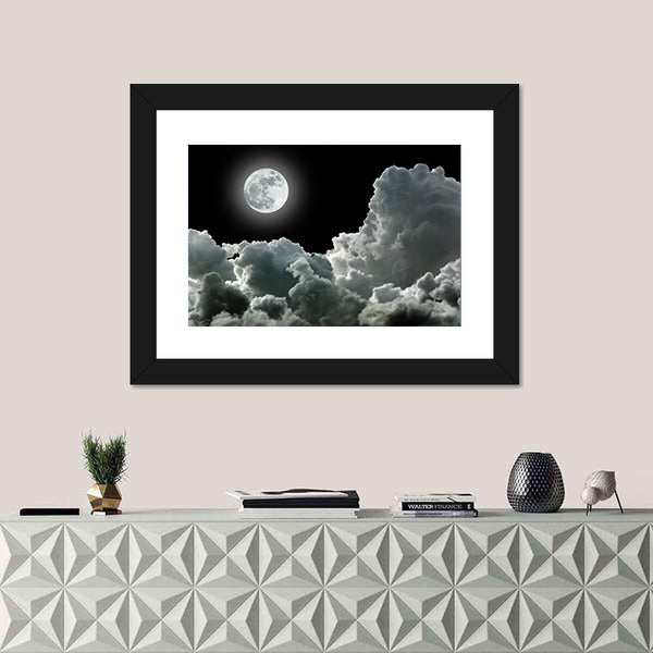 Moon In Black Stormy Clouds Canvas Wall Art