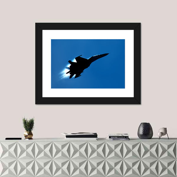 Military Fighter SU 27 Silhouette Canvas Wall Art
