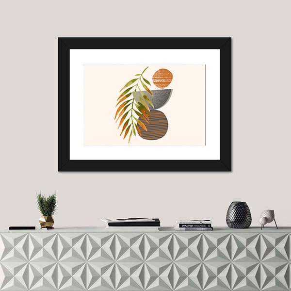 Tropical Palm Leaf with Textured Orange Circle Canvas Wall Art