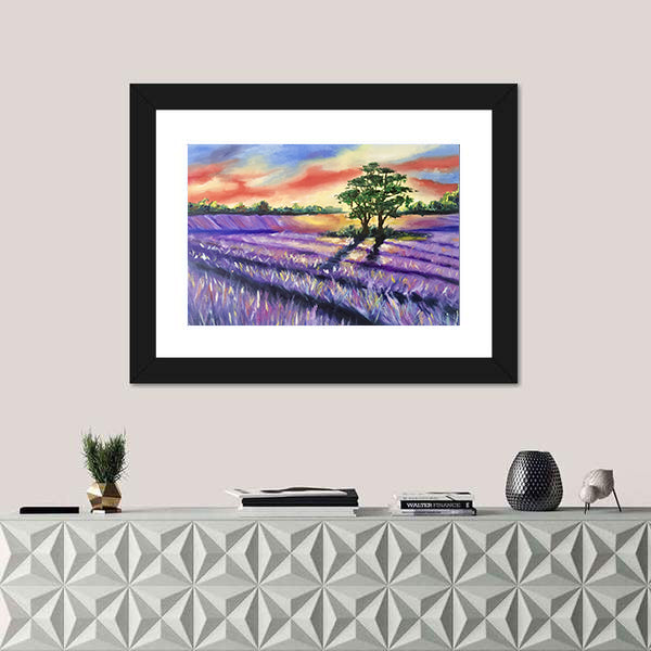 Lavender Field at Golden Sunset Canvas Wall Art