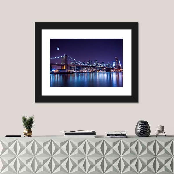Brooklyn Bridge at Night Canvas Wall Art