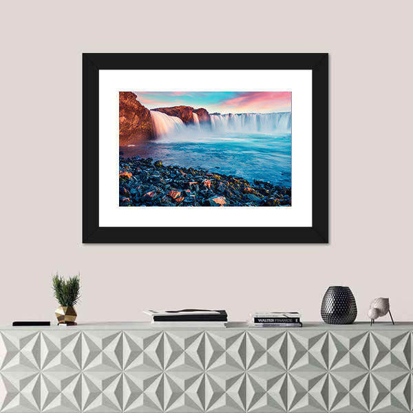 Skjalfandafljot River And Godafoss Waterfall In Iceland Canvas Wall Art