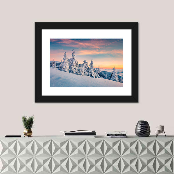 Winter Sunset In Carpathians Ukraine Canvas Wall Art