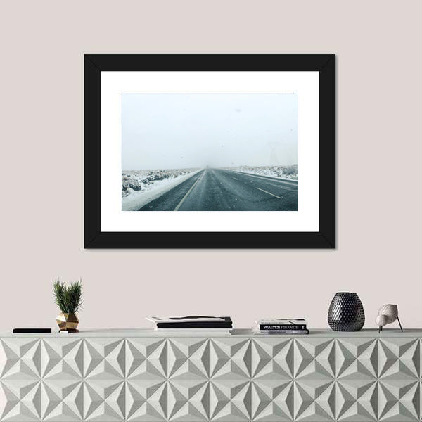 Mountain Road in Winter Storm Canvas Wall Art