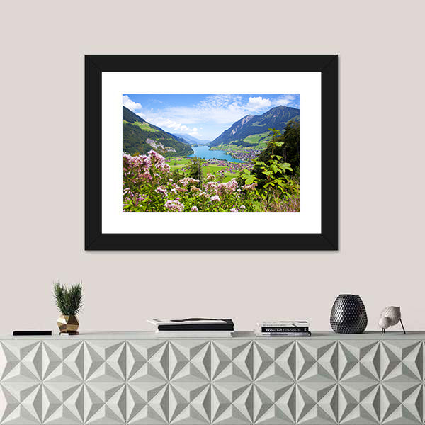 Summer Landscape In Lungern Village Canvas Wall Art