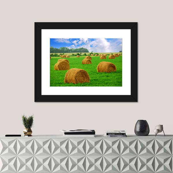 Hay Bales in a Field Canvas Wall Art