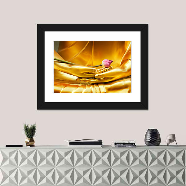 Lotus In Hand Of Buddha Canvas Wall Art